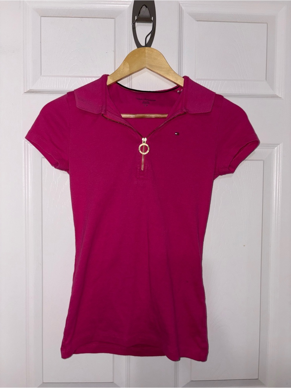 Tommy Hilfiger Pink Quarter Zip Polo Top Size Small - Picture 2 of 4
